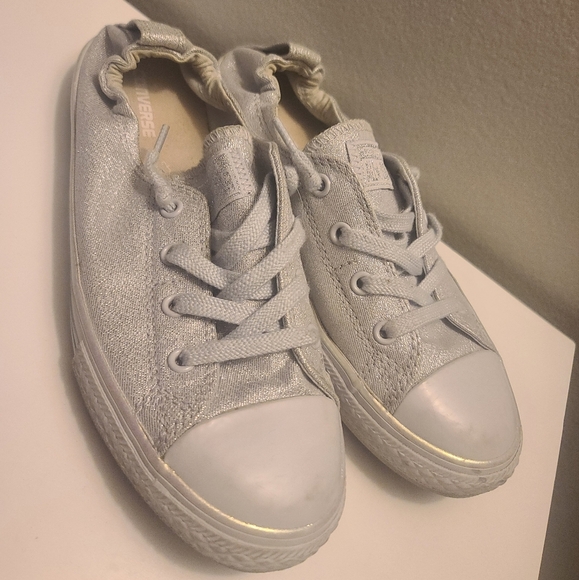 Converse All Star Kids Silver Metallic Canvas Slip On Sneakers - Picture 1 of 8